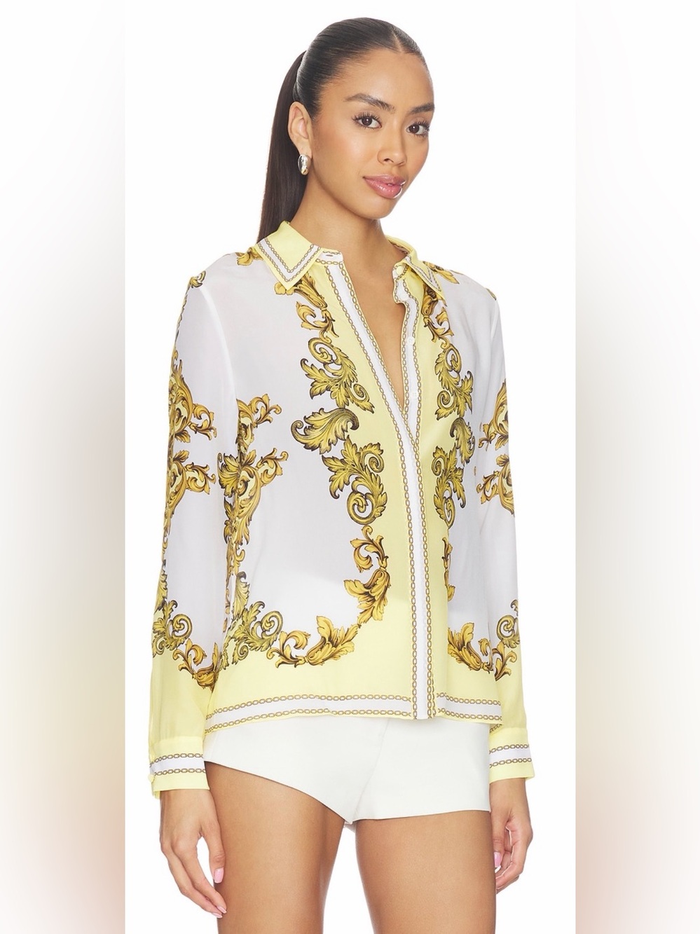 Alice + Olivia Willa Placket Top in Golden Coast - Picture 7 of 12